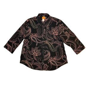 Hearts of Palm Woman's Button Jacket Black Paisley Size 16